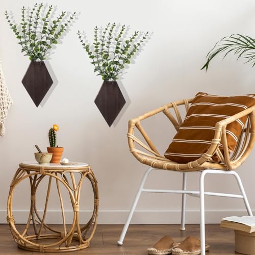 Chunful 2 Pcs Wooden Wall Planter Decor Hanging Fake Plants Greenery Flowers Holder Vase Boxes for Wall Bohemian Farmhouse Room Kitchen Office Indoor Decoration(Brown,7.1 x 4.7 x 1.2 Inches) - color: Brown, size: 7.1 x 4.7 x 1.2 inches