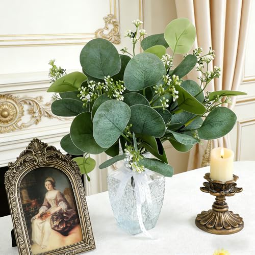 10PCS Artificial Eucalyptus Stems, Fake Eucalyptus Plant, Faux Greenery Centerpieces for Tables,Vase, DIY Bouquets and Weeding Home Decor (11 inch,No vase) - size: 10PCS Medium