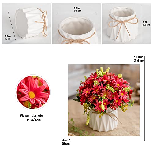 TKAS Artificial Flowers Fake Flowers Silk Rose Bouquets Decoration with Ceramics Vase for Table Home Office Wedding (Red Flowers) - color: Red Flowers