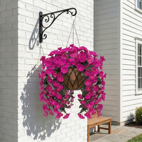 Artificial Flowers for Outdoors Fake Fuchsia Morning Glory Hanging Flower Decoration, 2Pcs Realistic Faux Plants Petunias Long Trailing Vines,Spring Decor for Porch Patio Balcony Planter Yard - color: Morning Glory - Fuchsia