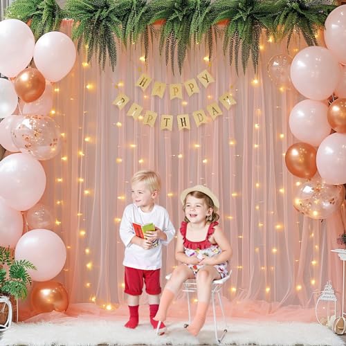 10ft x 8ft Peach Backdrop Curtain with Lights String for Parties, Sheer Tulle Wedding Photo Backdrops Drapes for Baby Shower Birthday Party Decorations Background for Photography - color: Peach, size: W5' x H8'(2 panels)