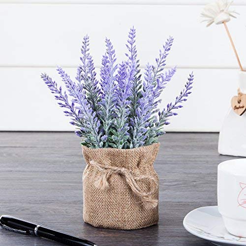 Artificial Mini Potted Flowers Plant Lavender for Home Decor Party Wedding Garden Office Patio Decoration(Linen Pot)
