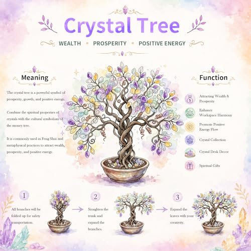 mookaitedecor Natural Citrine & Fluorite Crystal Tree with Double Heart Rock Quartz Crystal Cluster Stone Base Bonsai Money Tree of Life Home Wedding Decoration - color: Yellow & Multicolor
