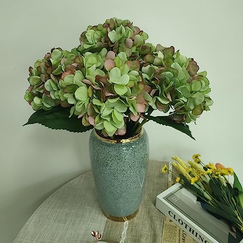 Green Hydrangea Artificial Flowers,6 Pcs Faux Green Hydrangea Flowers, Artificial Hydrangeas Flowers with Stems,Fake Hydrangea Flowers, Hydrangea Silk Flowers (6, Green) - color: Green