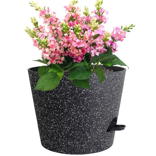 Meowell 12 inch Large Self Watering Pots, Plant Pots with Mesh Drainage Holes for Indoor Outdoor Plants, Plastic Planters with Deep Reservoir for Garden House Flower Plants, Speckled Black - color: Speckled Black, size: 12inch A