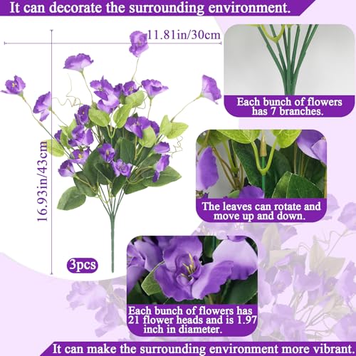 3 Pcs Artificial Flowers for Outdoors Hibiscus Spring Summer Decor Purple Artificial Tropical Flowers Realistic UV Resistant Silk Hibiscus Flowers for Outside Planter Front Door Porch Patio - color: Purple