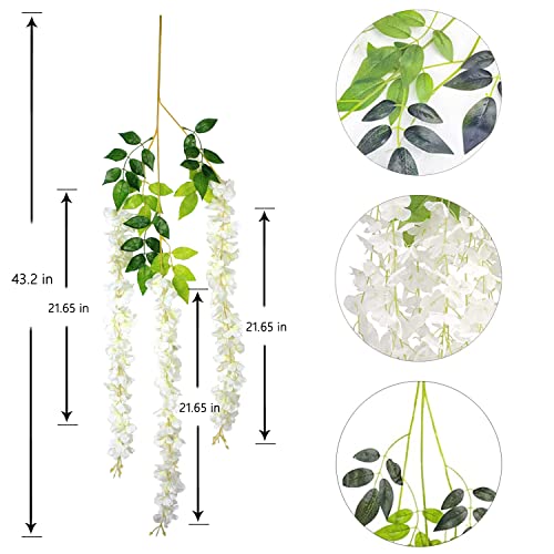 12Pcs Artificial Wisteria Flowers 3.6 Feet/Piece White Dense Artificial Fake Wisteria Vine Ratta Hanging Garland Silk Flowers String Home Party Wedding Decor(White-Dense) - color: White-dense, size: 12 PCS