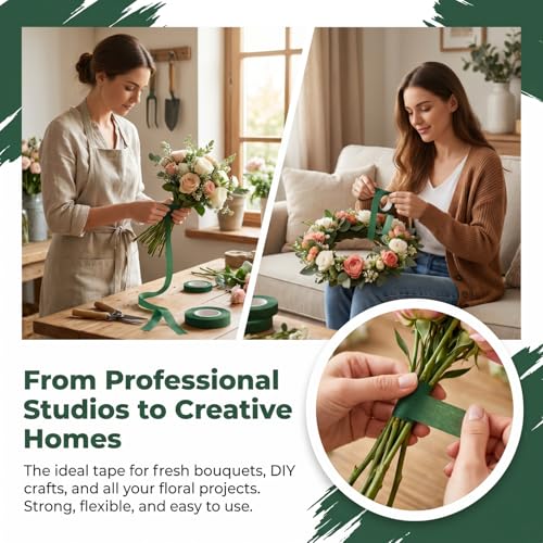 12 Rolls Self-Sealing Floral Tape, 1/2" x 20 Yards Green Floral Wrap for Flower Stems, DIY Eternal Roses & Bouquets, Adhesive Craft Tape for Flower Arranging, Lemon Yellow - color: 12 Rolls Lemon