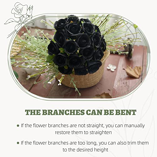ZMZQ&flw 36PCS Roses Artificial Flowers Black, Silk Flowers with Stems Fake Flowers Bouquet for Outdoor Bridal Wedding - color: Black 36pcs