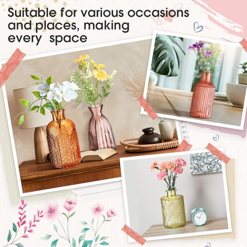 Yaomiao 30 Pcs Vases Bulk Colored Flower Glass Bud Vases Valentine Vintage Colored Glass Bottles Colorful Rustic Embossed for Home Wedding Table Decorations Gifts(Orange Yellow Series) - color: Orange Yellow Series