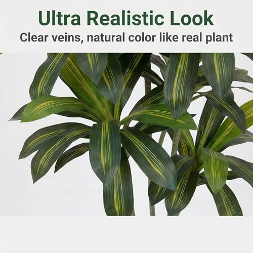 6ft Artificial Dracaena Tree | Realistic Faux Dragon Tree, Silk Tree with Pot, Indoor Home Office Decor For Corner, Modern Floor Plant - color: Black