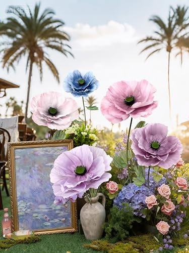 Standing Corn Poppy, Giant 5.58ft Life-Size Faux Blooms with Flexible Stem Metal Base Oversized Wedding Arch Decor,Garden Window Display (Light Pink,1) - color: Light Pink