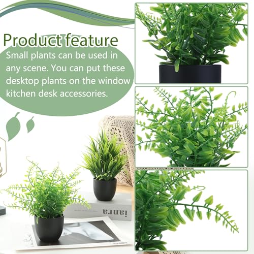 GREENTIME 2 Pack Fake Plants in Black Pot Small Artificial Plant Wheat Grass for Home Decor Faux Fern Greenery Indoor Bathroom Shelf Home Office Desk Bedroom Cabinet Kitchen Table Decorations - color: Black-2