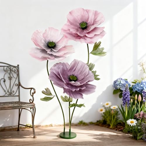 Standing Corn Poppy, Giant 5.58ft Life-Size Faux Blooms with Flexible Stem Metal Base Oversized Wedding Arch Decor,Garden Window Display(Colorful,1) - color: Colorful-3