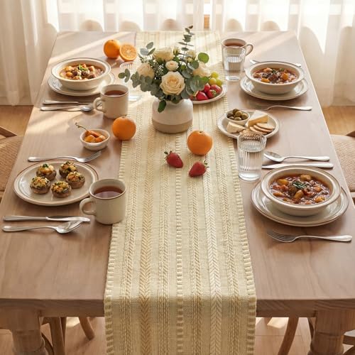 Artoid Mode Burlap Brown Farmhouse Woven Table Runner, Seasonal Holiday Rustic Kitchen Dining Table Decoration for Home Party Decor 12x72 Inch - color: Burlap Brown, size: 12" x 72", Table Runner