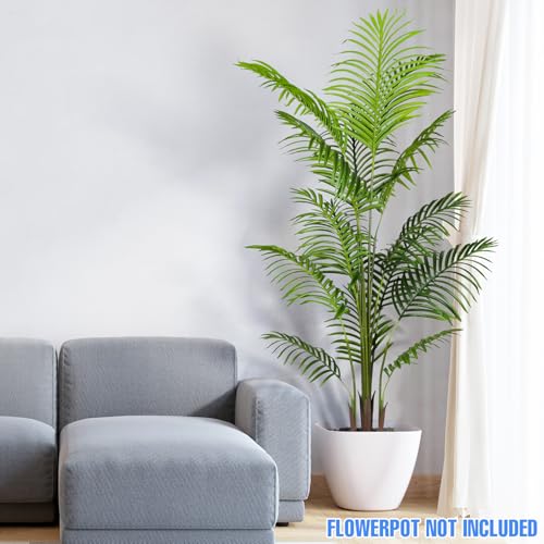 E&K 5FT Artificial Palm Tree with Plastic Nursery Pot, Fake Areca Palm Tree Artificial Plant Faux Trees for Home Office Garden Indoor Outdoor Decor (1 Pack) - color: Areca Palm, size: 5ft