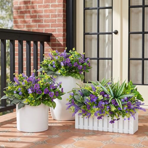 20 Bundles Fake Plants Outdoor Real Looking Artificial Flowers with Greenery UV Resistant Shrubs Faux Outside Plants for Planter Window Box Garden Patio Front Porch Yard Decor（Purple） - color: Mixed 20pcs