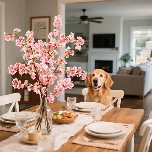 39.3 Inch Pink Cherry Blossom Branches Fake Cherry Blossom Bouquets Long 3pcs Branches Flowers Stems Silk Tall Japanese Fake Flower Arrangements for Home Wedding Party Decoration - color: Pink