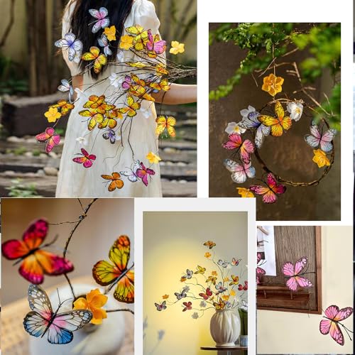 Artificial Butterfly Branche, Simulation Branch Stems with Fake Butterfly Floral Arrangement for Vase Filling Home Office Party Decoration (Colour Mixture) - color: Colour Mixture