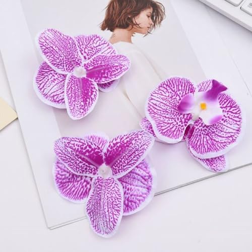 Corkwaw 50 Pcs Orchid Petals Artificial Decorations Orchids Heads Flowers Faux Silk Phalaenopsis Butterfly Flower Heads for Handmade DIY Home Wedding Party Decoration (Light Purple)