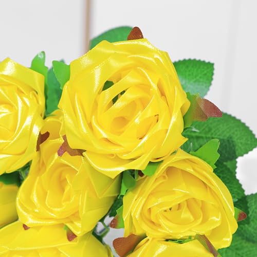 100Pcs Pre-Fold Satin Rose Petals, Easy DIY Eternal Flower Arrangement Kit for Wedding, Engagement, Anniversary Decor(Lemon Color) - color: 100 Pcs Lemon