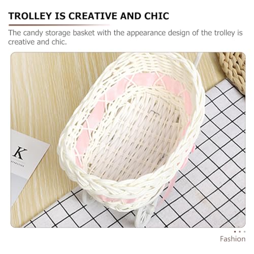 Cabilock Wicker-Look Baby Carriage Basket with Lid, Imitation Rattan Candy Basket for Baby Shower Centerpiece, Wedding Party Table Decor, 10.23 x 5.90 x 3.93 Inch