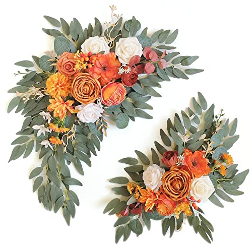 Faux Flower Swag Set of 2 for Wedding Welcome Signs Floral Swag Reception Ceremony Decor Orange - color: Orange