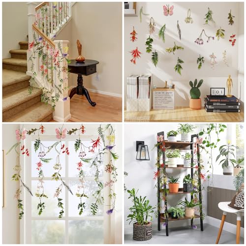 4 Pcs Artificial Wildflower Garland 9.3 ft Garden Vine Decorations Spring Hanging Flower Decoration with 10 Hooks Fake Wildflower Backdrop for Classroom Windows Wedding Party Home Outdoor