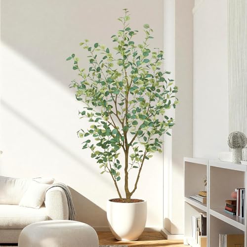 6FT Artificial Eucalyptus Tree Indoor, Faux Eucalyptus Tree with 636 Silk Leaves, Tall Fake Tree - Artificial Tree Indoor for Living Room Office Bedroom Home Decor - size: 6ft