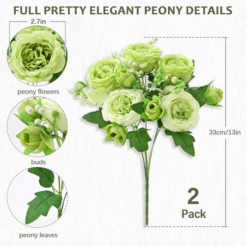 MARTINE MALL 4 Packs Peonies Artificial Flowers, Mixed Green Artificial Peonies, Silk Peonies Flowers Fake Peonies Artificial Flowers Peonies Bouquet for Centerpiece Table Wedding Party Home Decor - color: Mixed Green, size: 4PCS