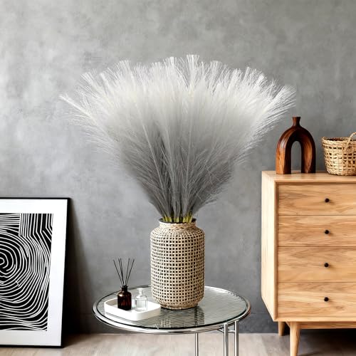 TORONTOKYO Gradient Grey Pampas Grass Decor, 50Pcs 21.6 inch Artificial Faux Pompas Grass Small Fluffy Arrangement for Wedding Boho Home Decor Vase Filler - color: Grey Gradient, size: 21.6inch-50Pcs