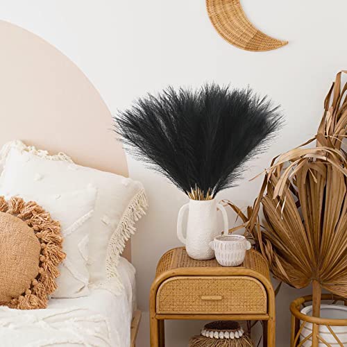 obbsie 150pcs Faux Black Pampas Grass, 21.6" Short Artificial Pompous Grass Floral Fake Black Flowers Branches Vase Filler Flower Arrangement for Home Halloween Decor - color: Black, size: 150 PCS
