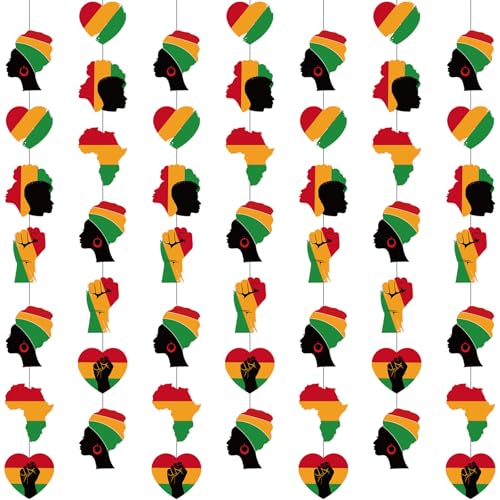 Spakon 8 Pcs Juneteenth Garlands Decoration Juneteenth Day Hanging Banner African American Red Yellow Black and Green Paper Cutouts for 1865 Freedom Day June 19th Holiday Party Supplies - color: Black History Month