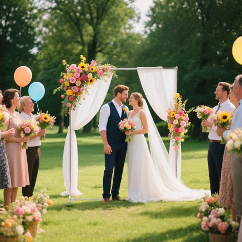 Wedding Arch,7 x 5 FT Metal Arch Backdrop Stand with Support Feet Base,Square Arched Frame for Birthday Party Ceremony Event Balloon Arches Decoration - size: 7*5 ft