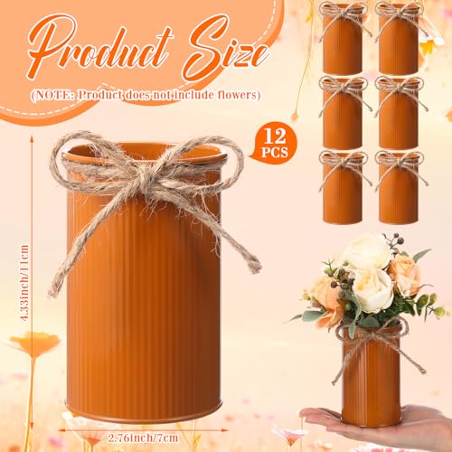 Rustic Vase for Table Centerpieces 4.33 Inch Small Petite Flower Vase with Twine Bow Vintage Farmhouse Decor for Wedding Reception Dining, Home Galvanized Metal Buckets(Dark Amber,12 Pcs) - color: Dark Amber