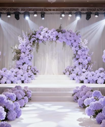 50 Pack Artificial Purple Hydrangea Flowers with Leaves, 6 Inch Silk Flower Heads, DIY Mother's Day Wedding Decor Set with 100 Leaves, 50 Stems - color: Purple