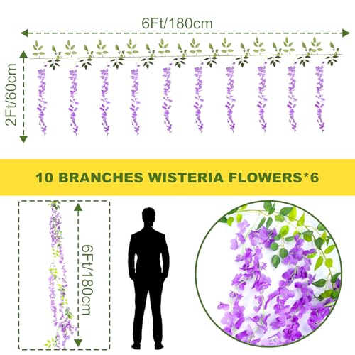 Alotiki Wisteria Artificial Flowers Garland,10Pcs Total 60ft Silk Fake Purple Wisteria Flowers Hanging for Home Garden Wedding Arch Party Indoor Outdoor Decor(10,Purple) - color: Purple, size: 10