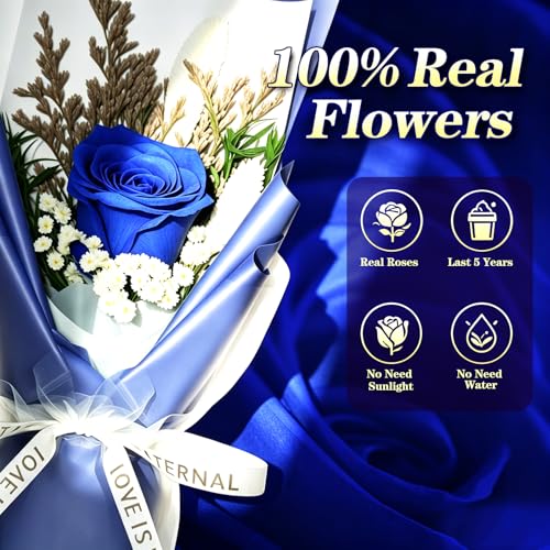 Preserved Flowers for Delivery,Blue Rose Bouquet Gift for Women and Mom,Preserved Flowers Bouquet,Birthday Flowers Gifts for Her Grandma Wife Friends,Roses Gift Valentine’s Day Mothers Day Anniversary - color: Blue-bouquet