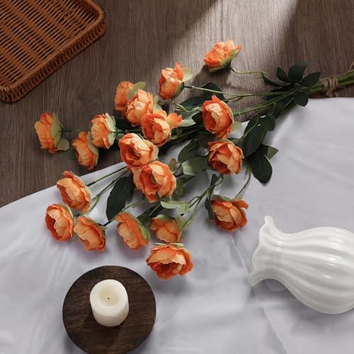 6 Pcs 32" Large Caramel Artificial Peonies Stems Flowers, Real Look Faux Silk Peony Bouquet 42 Heads Total for Vase Filler, Farmhouse Rustic Neutral Home Decor, Wedding Centerpieces - color: Burnt Orange
