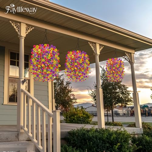 Artificial Hanging Flowers for Outdoors Spring Summer Decoration, 8PCS UV Resistant Silk Fake Hanging Plants for Patio Porch Front Yard Window Garden Indoor Decor(Spring Color,8PCS) - color: Summer Color, size: 8PCS
