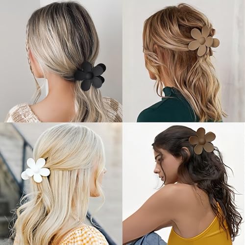 Flower Hair Clips, 8PCS Large Claw Clips for Women Thick Thin Hair, Big Cute Matte Hawaiian Flower Hair Claw Clips for Women Girls Styling Gifts 8 Neutral Colors - color: Color C:Neutral Color