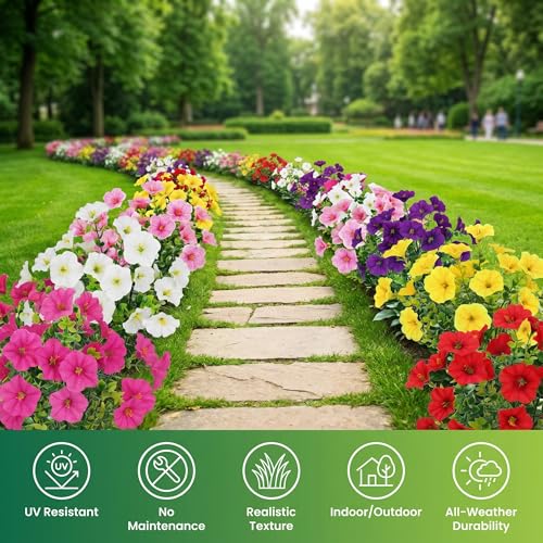 Roberly 12 Bundles Artificial Flowers for Outdoors, Fake Flowers Silk Morning Glory with Eucalyptus UV Resistant Faux Plants for Spring Summer Garden Outside Porch Patio Yard Home Decor, Multi