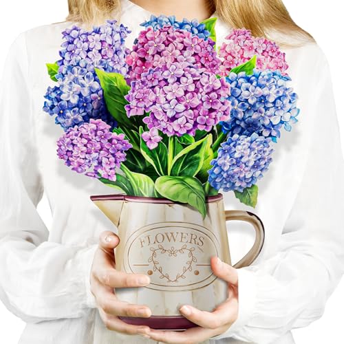 Airpark 3D Pop Up Paper Flowers Bouquet Card 12’‘ with Note & Envelope, Birthday Gifts, Get Well, Thank You, Greeting Cards for Women Mom Wife Friends, Nantucket Hydrangeas - style: Nantucket Hydrangeas