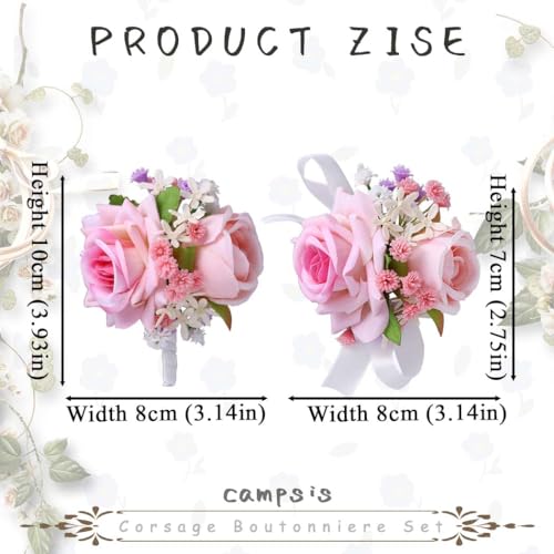 Campsis Corsage Boutonniere Set Coral Pink Wrist Corsage Groom Boutonnieres for Wedding