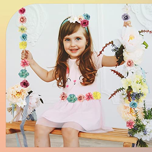 Hanaive 80 Pcs Mini Silk Flower Heads Small Fake Peony Daisy Rose Plum Blossom Bulk Artificial 3D Fabric Flower Heads Bulk for DIY Wedding Hair Dresses Crafts Decoration(Bright Color) - color: Bright Color