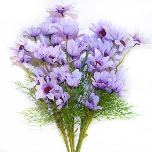 Purple Artificial Daisies Outdoor UV Resistant, 10 Bundles Daisy Flowers Artificial for Decoration, 20.8 Inch Faux Wildflowers Silk Flowers Bulk for Home Kitchen, Table Centerpieces, Arrangement - color: Purple