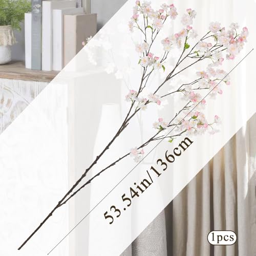 CISDUEO Cherry Blossom Branches Long Stem Artificial Flowers for Tall Vase Silk Flower Bulk White and Pink Plum Blossom Flowers for Indoor Home Decor Bedroom Floral Arrangement Table Centerpieces - color: White and Pink