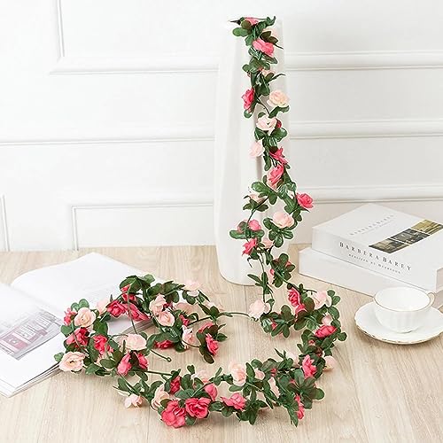 BLEUM CADE 2Pcs 16.4Ft Flower Garland Artificial Rose Vines for Bedroom, Cute Fake Hanging Flower Vines Floral Garland Decorations for Wedding Party Wall Room Decor Aesthetic - color: Pink, size: 2 Pcs