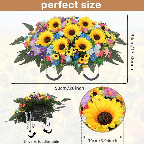 Lodou Artificial Cemetery Flowers for Grave,Headstone Flower Saddle Silk Sunflowers Grave Flowers for Cemetery Memorial for Outdoor Gravesite Decoration (Color) - color: Color