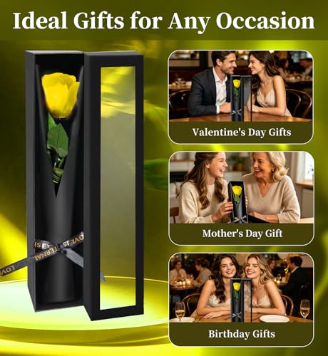 Preserved Flowers for Delivery,Yellow Rose Bouquets That Last 5 Years,Birthday Flowers Gifts for Women Mom Grandma Wife Friends,Mothers Day Gift,Romantic Floral for Anniversary or Valentine’s Day - color: Yellow, size: Single Rose
